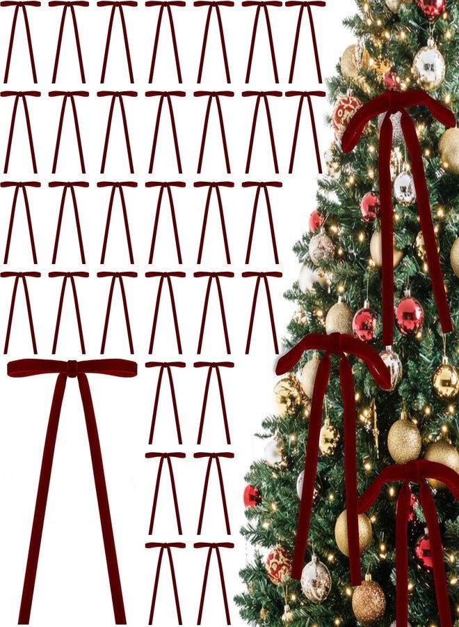 UZLU 48 Pcs Burgundy Velvet Bows for Christmas Tree 5 x 7 In Velvets Ribbon Tree Bows Rustic Vintage Christmas Bow ornaments for Xmas Garland Wreath Gift Wrapping Door Home Craft Party Outdoor Indoor Decor - Image 1